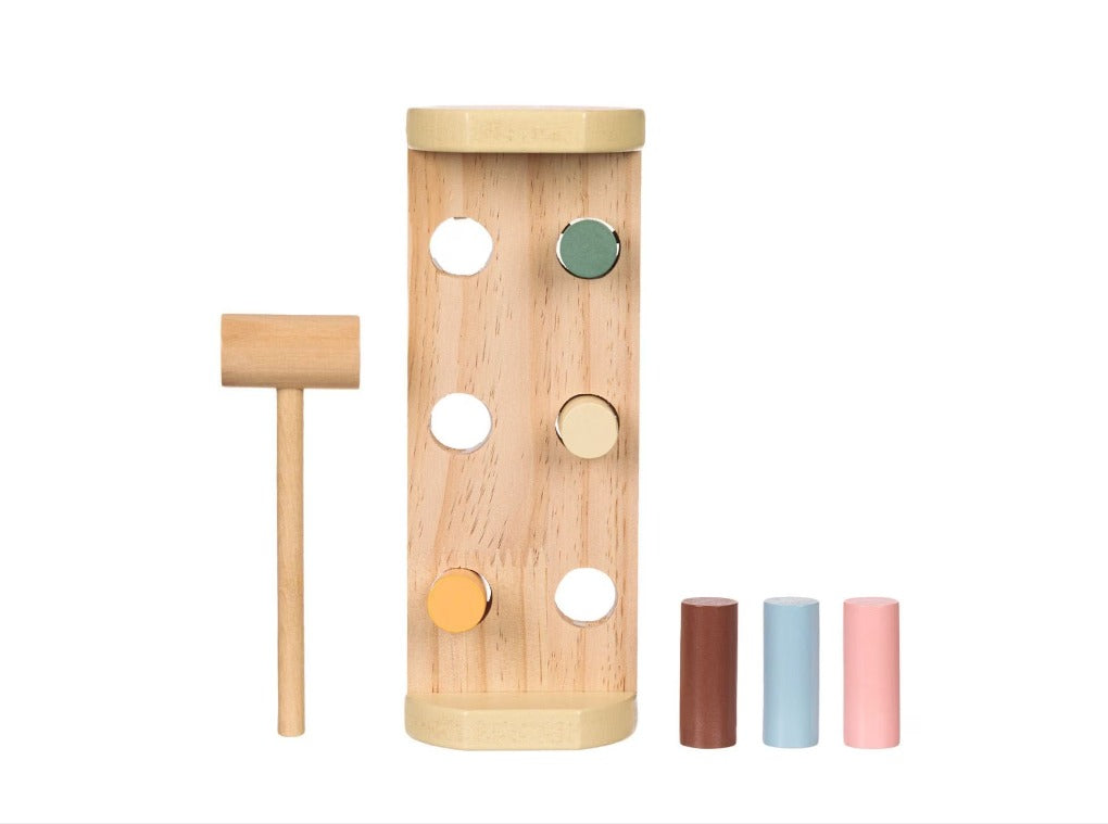 Joc Educational Banc din Lemn cu Cilindri si Ciocanel | 23.5x9x8.5 cm